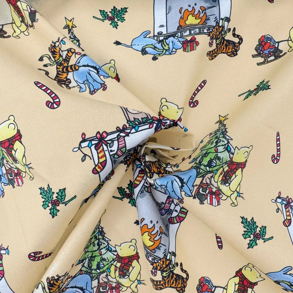 Winnie the Pooh Cotton Percale Fabric | Lightweight 200 Thread Count 100% Cotton 44" (112cm) Wide Dressmaking & Craft Fabric – Sold by the Meter