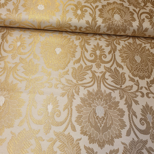 Ornamentaler Paisley Gold Metallic Druck Indischer Banarasi Brokat Stoff Meterware