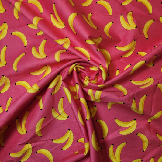 Cerise Bananas Soft 100% Cotton Floral Fabric for Kids’ Sewing and Quilting – 44" Wide, Perfect for Dresses and Crafts