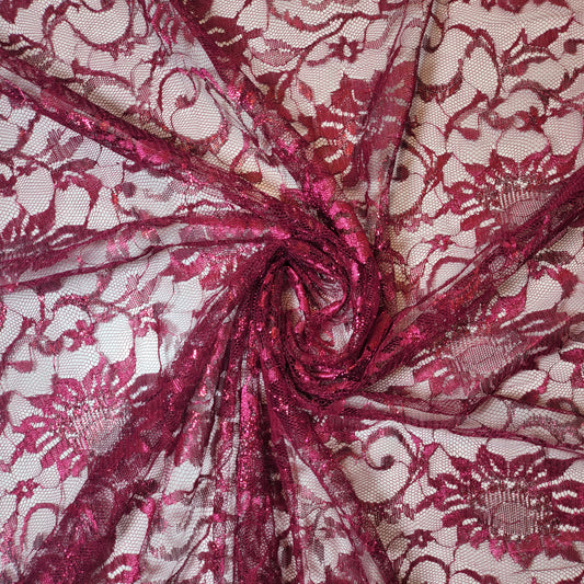 Cerise Pink Budget Floral Lace Fabric Designer Dress Craft Material 58" By Meter