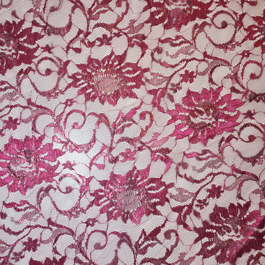 Cerise Pink Budget Floral Lace Fabric Designer Dress Craft Material 58" By Meter