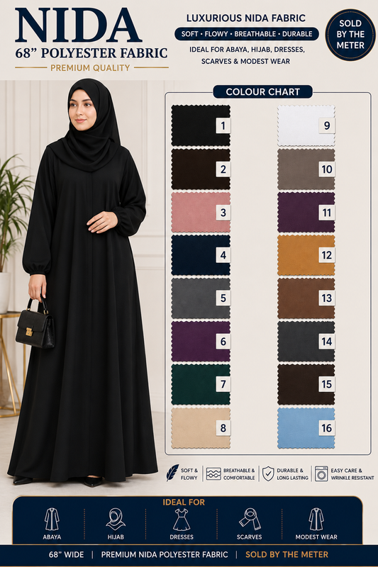 Nida Crepe Fabric Abaya Dress 100% Polyester Extra Wide Fabric 68'' By The Meter