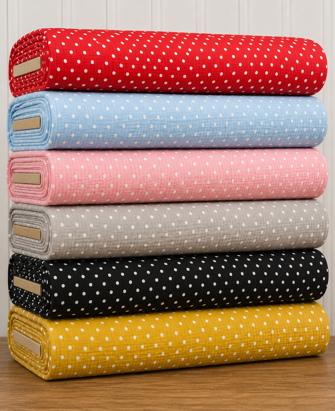Polka Dot & Sweet Pea Dot Digital Printed 100% Cotton Fabric on Coloured Bases | 150gsm 55" (140cm) Wide | OEKO-TEX® Standard 100 Certified 15M Roll (Folded)