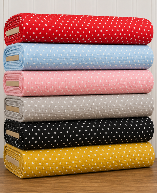 Polka Dot & Sweet Pea Dot Digital Printed 100% Cotton Fabric on Coloured Bases | 150gsm 55" (140cm) Wide | OEKO-TEX® Standard 100 Certified 15M Roll (Folded)
