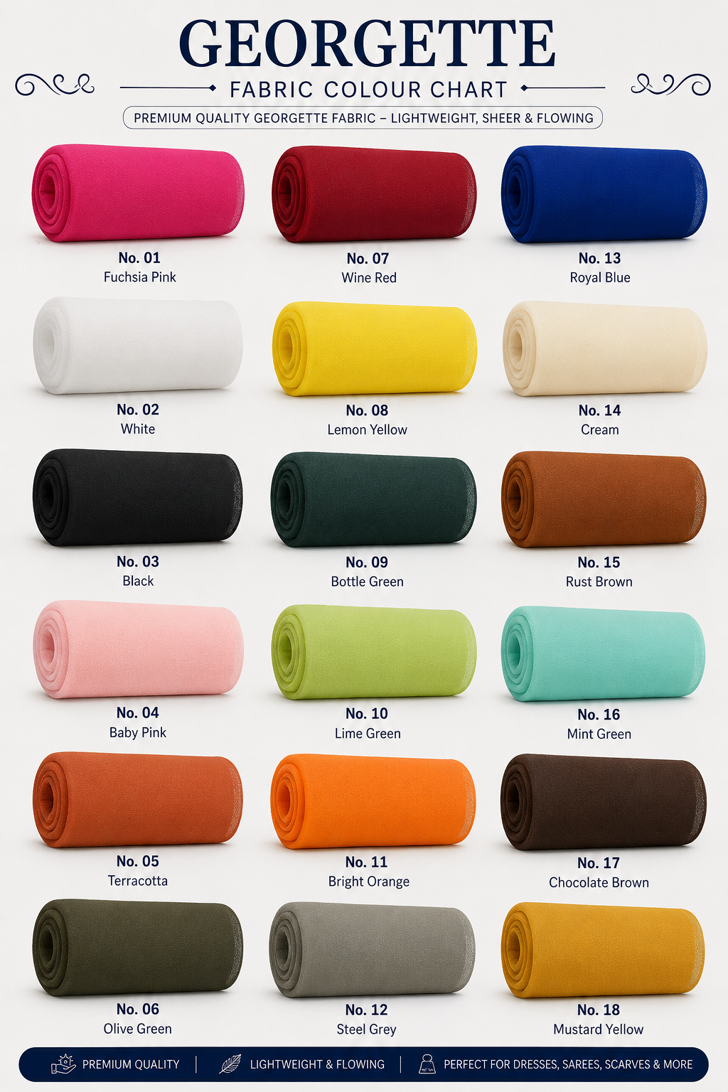 Plain Chiffon Sheer Feel Georgette Fabric Decor Dress Material - By The Bolt 20 Meter