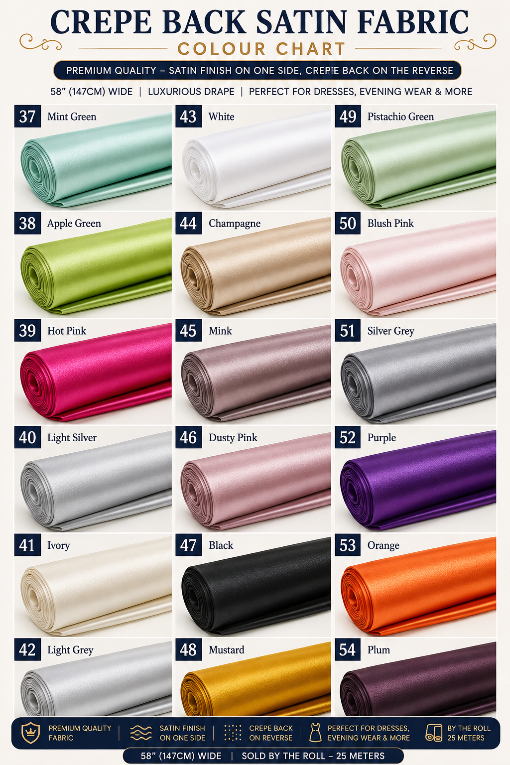Satin Back Crepe Fabric Dress Drape Costume Decor Material  58" By The Meter