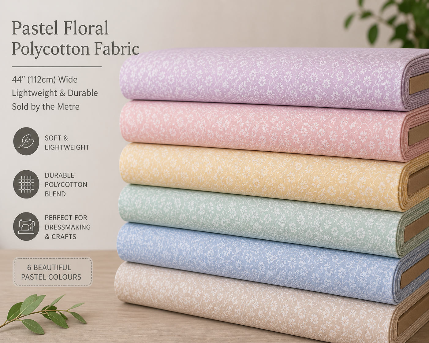 Ditsy Floral Paste Printed Polycotton Fabric | 44" (112cm) Wide Dressmaking & Craft Material – Sold by the Metre