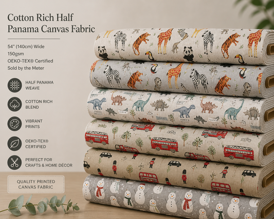 Digitally Printed 100% Cotton Panama Fabric | 55" (140cm) Wide 190gsm Craft & Home Décor Material – Sold by the Meter