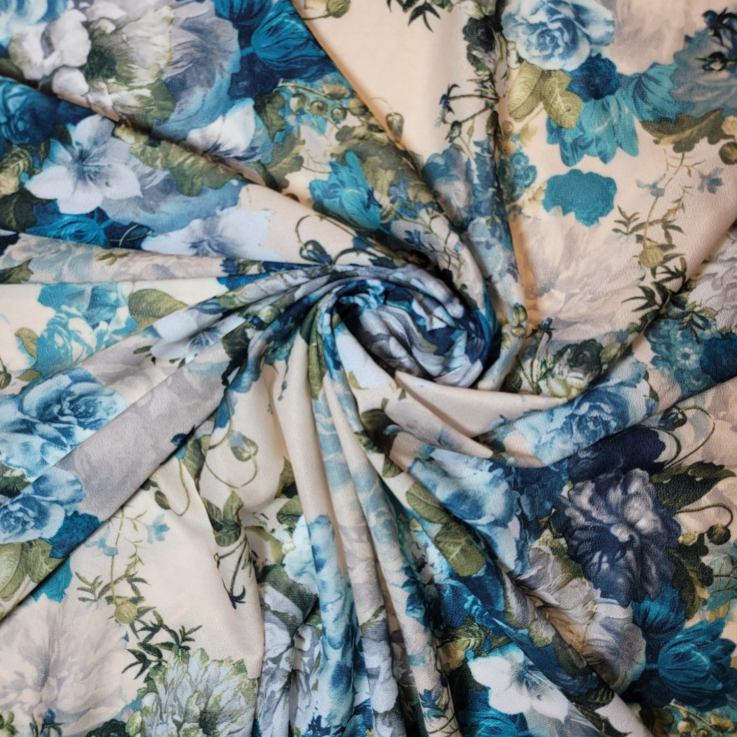 Cream Jade Floral Jersey Dress Craft Costume Material 58" By The Meter