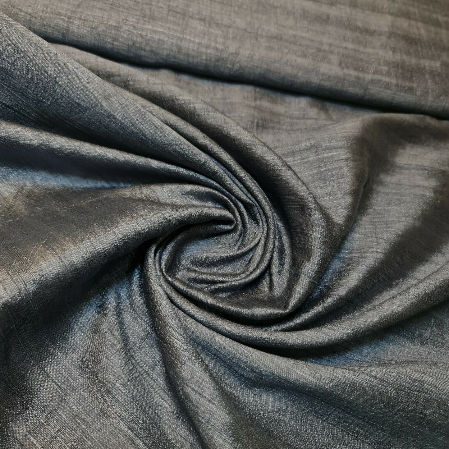 Dark Grey Plain Raw Silk Faux Dupion 100% Polyester Upholstery Fabric Bridal Material 44" By The Meter