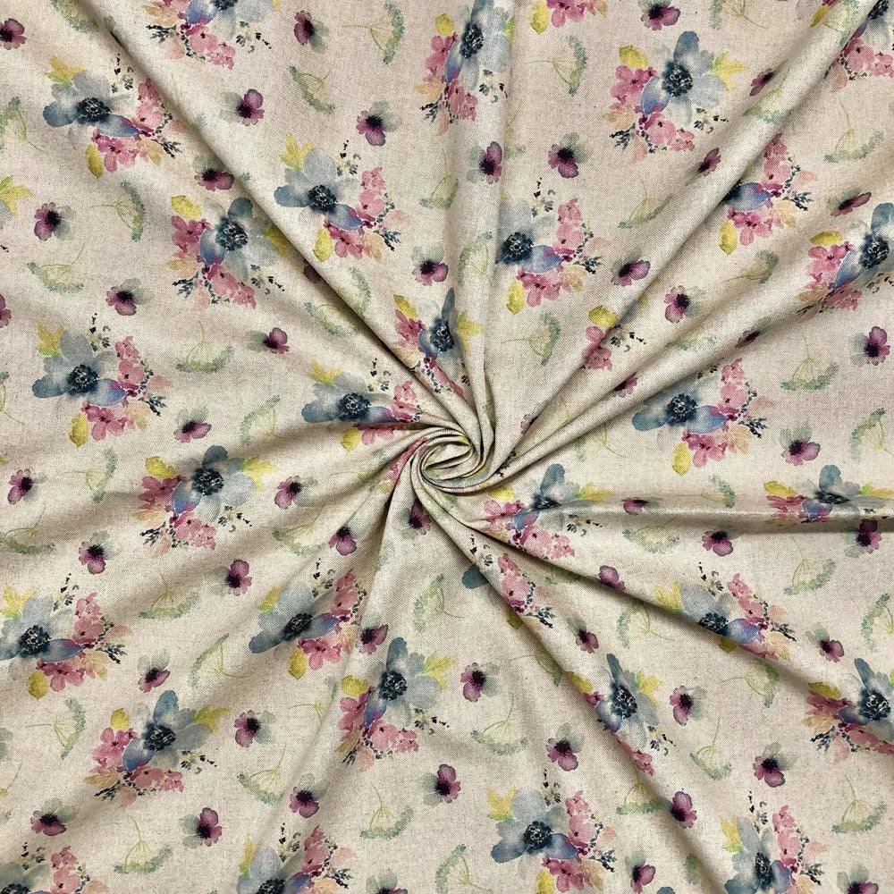 Cotton Rich Linen Look Printed Panama Fabric | 55" (140cm) Wide 200gsm Craft & Home Décor Fabric – Sold by the Meter