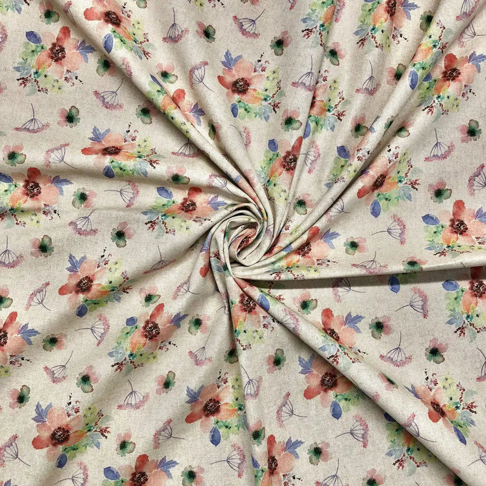Cotton Rich Linen Look Printed Panama Fabric | 55" (140cm) Wide 200gsm Craft & Home Décor Fabric – Sold by the Meter