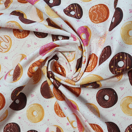 Donuts Love 100% Cotton fabric Sweets Fruits, Treats & Macarons 44” wide perfect for Quilting, Crafts, Kidswear