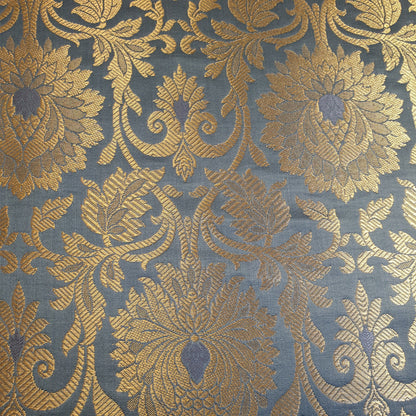 Duck Egg Banarasi Brocade Fabric with Gold Zari Floral Design | Premium Indian Jacquard Material By Meter 44"