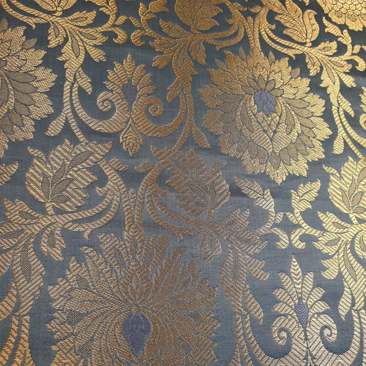 Duck Egg Banarasi Brocade Fabric with Gold Zari Floral Design | Premium Indian Jacquard Material By Meter 44"