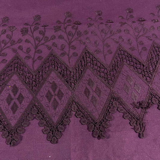 Deep Purple Cotton Floral Embroidery Fabric Lace Broderie Anglaise Dress Craft Material 44" By the Meter
