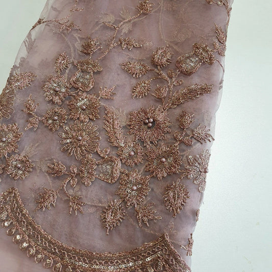 Blush Pink Luxury Embroidered Net Fabric with Sequins & Pearl Work 44" By The Meter
