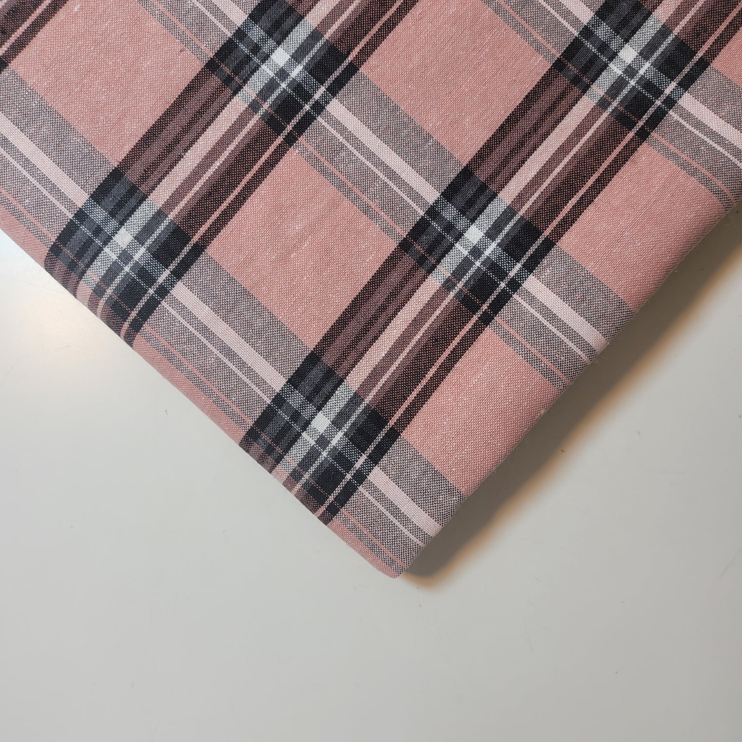 Dusty Pink Black 100% Cotton Tartan Check Plaid / Stripe Dress Fabric Craft Quilting Material 58" By The Meter