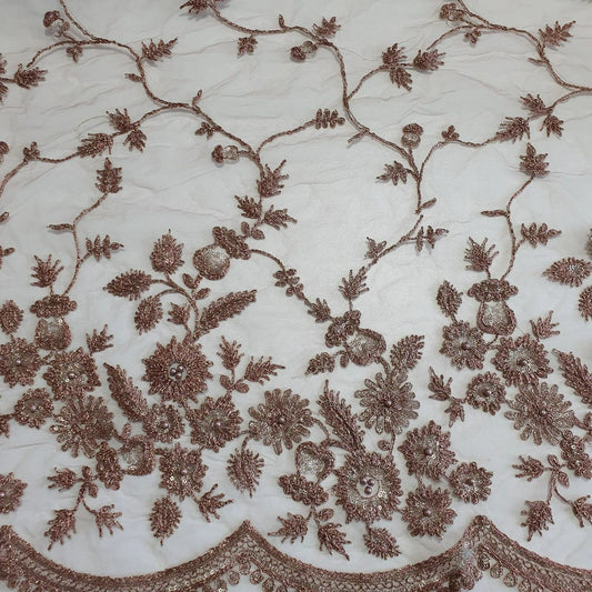Blush Pink Luxury Embroidered Net Fabric with Sequins & Pearl Work 44" By The Meter