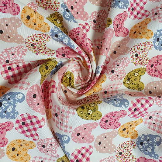 Luxuriöser, eleganter, lebendiger Canvas-Stoff aus 100 % Baumwolle mit floralem Polka-Muster, 147,3 cm breit, perfekt für Kinderprojekte und Bastelarbeiten (Blumen-Teddy)