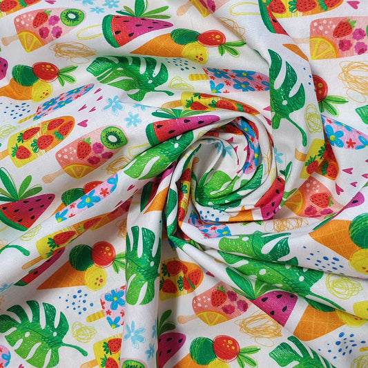 Fruity Lollies 100% Cotton fabric Sweets Fruits, Treats & Macarons 44” wide perfect for Quilting, Crafts, Kidswear