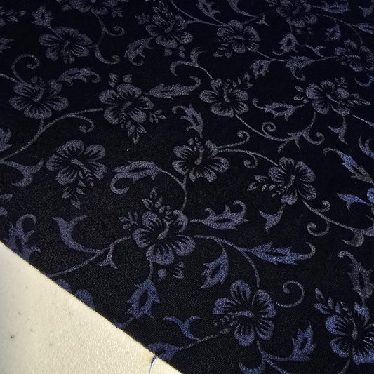 Navy Blue Floral Embossed Micro Velvet Luxury Fabric Dress Craft Costume Decor Material 58" By The Meter