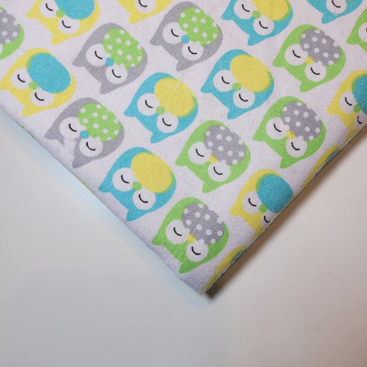 Friendly Owls 100% Cotton Flannel Winceyette Brush Fabric Dress Craft Quilting Material 44" By The Meter