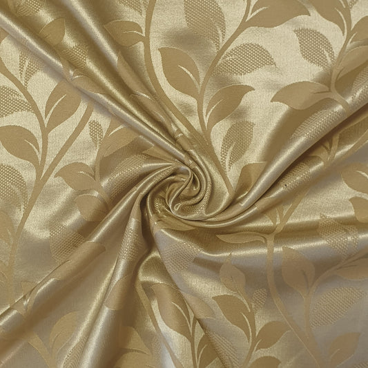 Luxurious Satin Jacquard Floral Upholstery Fabric – 58" for Curtains and Dressmaking (Gold Ivy)