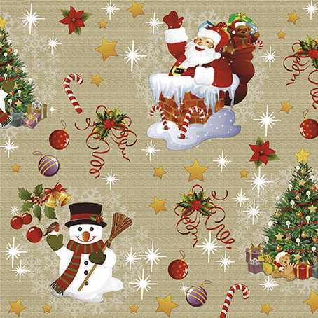 Gold Christmas Snowman PVC Vinyl Tablecloth Fabric – 58" Wide, Waterproof, Easy-Clean Party / Event Material By The Meter