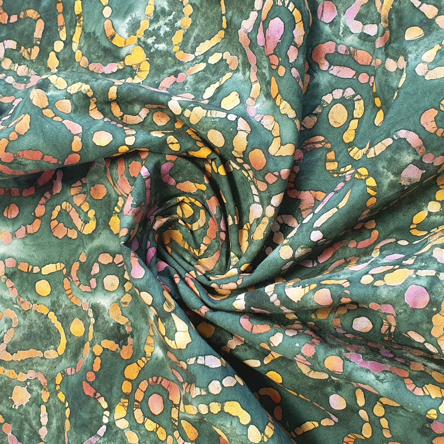 Vibrant Artisan 100% Cotton Batik Fabric: Hand-Dyed Multicolour Patchwork - 44” Wide for Crafts (Green)