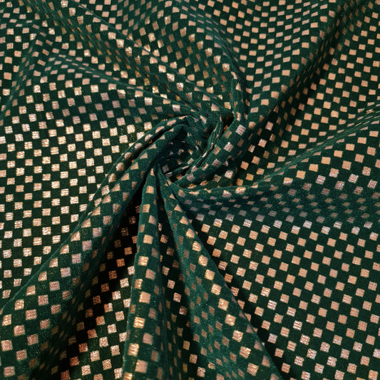 Green Gold Glitter Foil Lame Material Emboss Velvet Flock Check Plaid Décor Craft Dress Fabric 44" By Meter