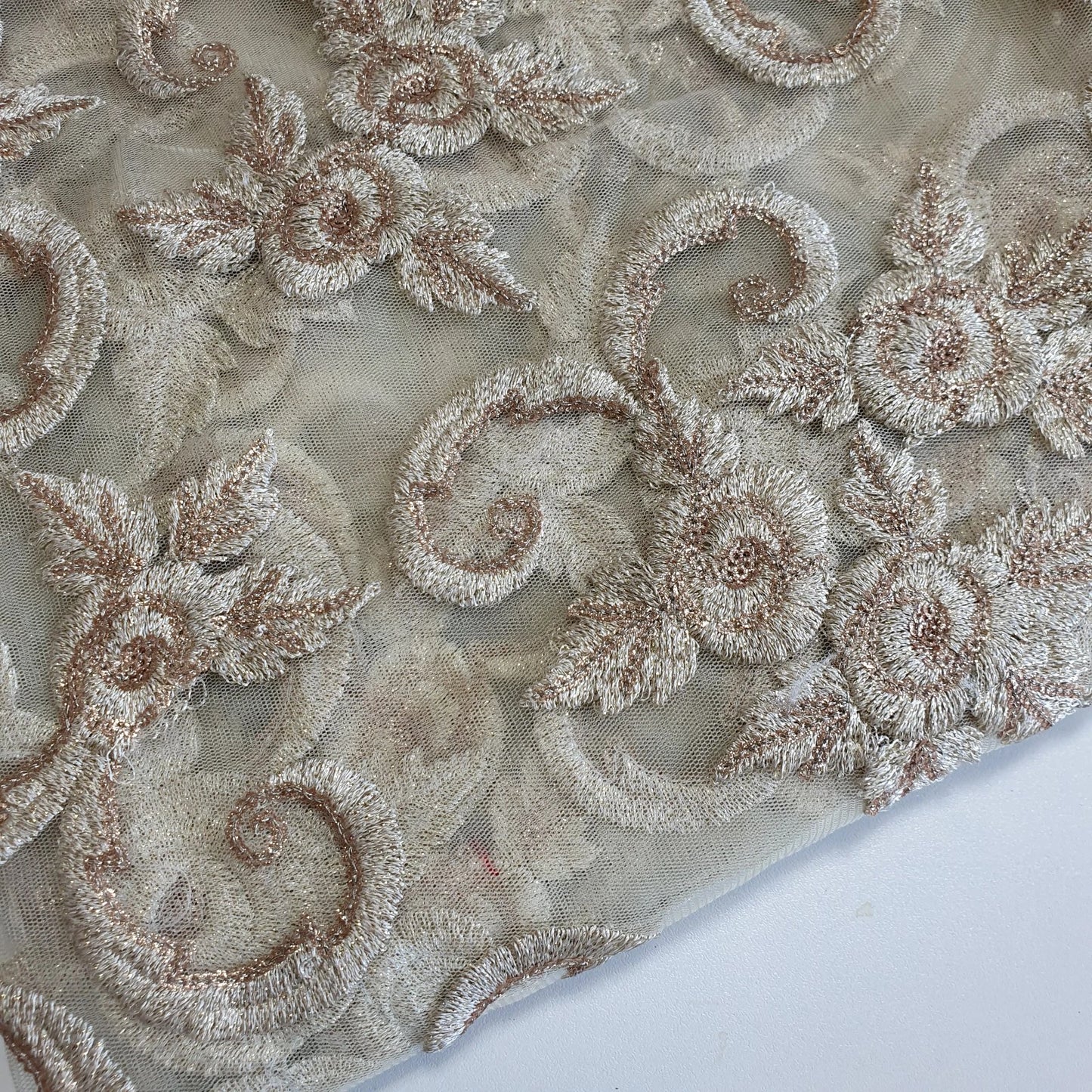 Gold Luxury Floral Embroidered Net Fabric – Designer Mesh Fabric 44" By The Meter