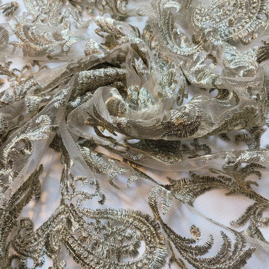 Golden Paisley Stickerei Mesh Netz Stoff Kleid Handwerk Drapieren Material 58" durch den Meter