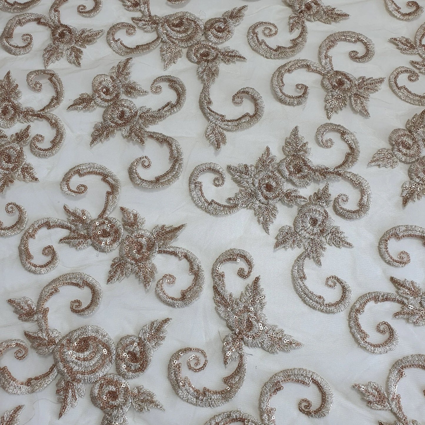 Gold Luxury Floral Embroidered Net Fabric – Designer Mesh Fabric 44" By The Meter