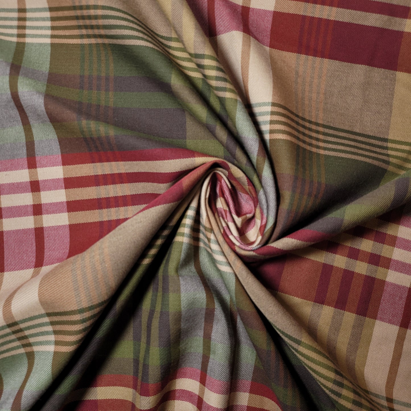 * Clearance * Geometric Stripes & Tartan Chenille Tapestry-Inspired Medium to Heavyweight Curtain & Upholstery Fabrics – 58" Wide",  Sold by the Meter (Green Red Tartan)