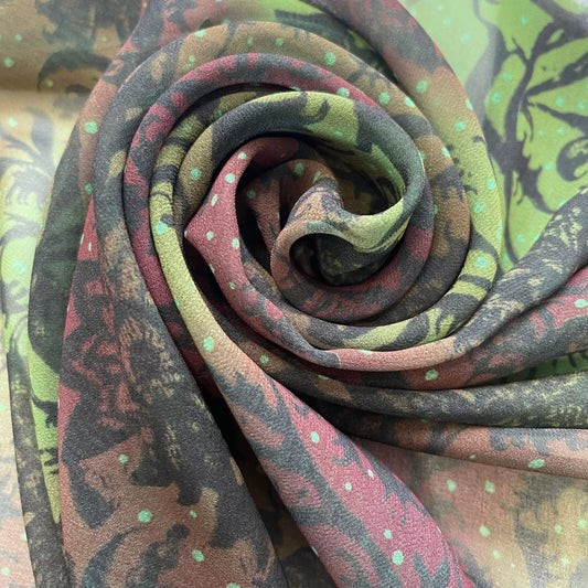 Grün Rot Wild Floral Chiffon Transparent Material Kleid Handwerk Dekor Stoff 44" Meterware