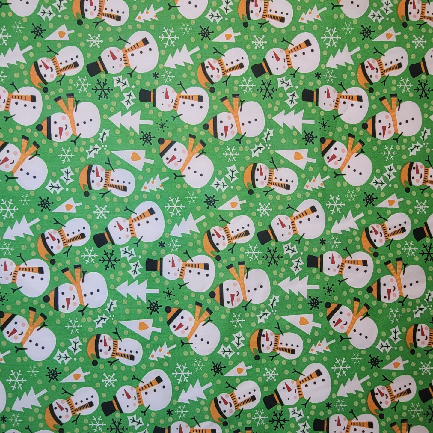 Green Snowman 100% Cotton Organic Craft Dress Quilting Fabric 44" By The Meter