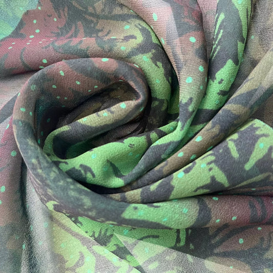 Grüner Chiffonstoff mit Wildblumenmuster, durchsichtig, für Kleider, Bastel- und Dekorationsstoffe, 111,8 cm, Meterware