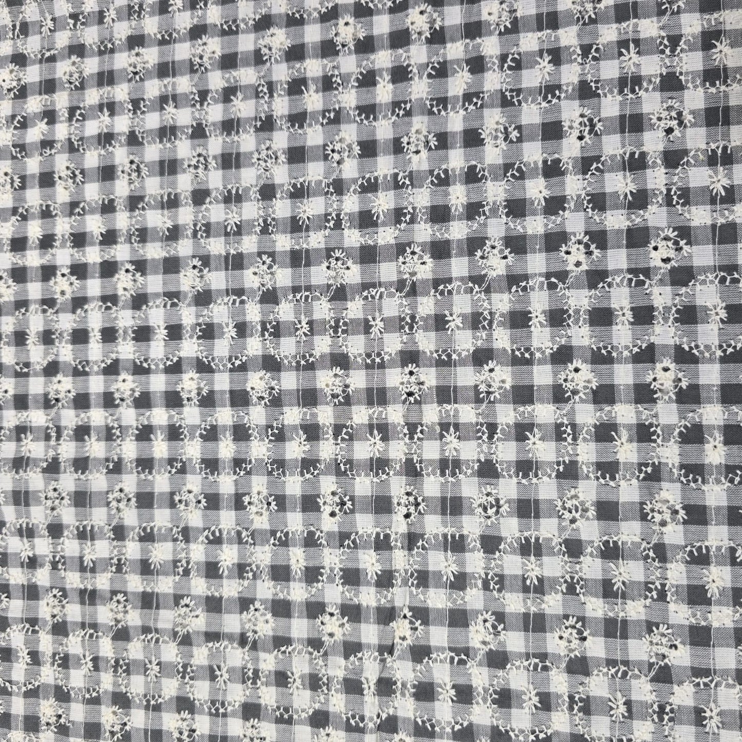 Checked Embroidered Cotton Fabric 44" Wide | Floral Broderie Dressmaking, Craft &