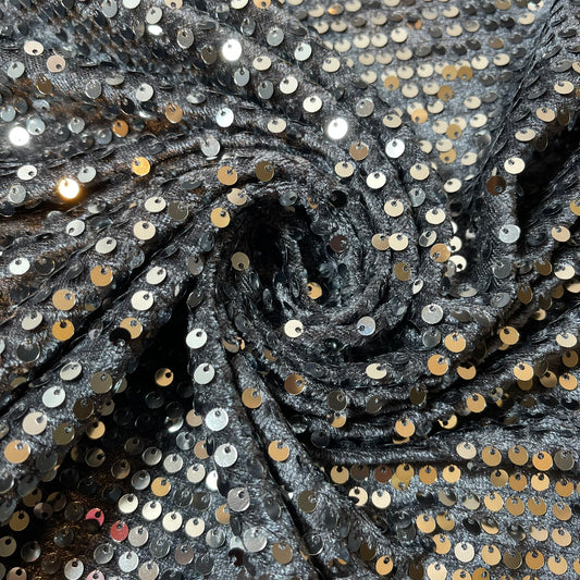 Grey Sequin Velvet Embroidery Stretch Material Velour Craft Drape Dress Fabric 58" Wide By The Meter