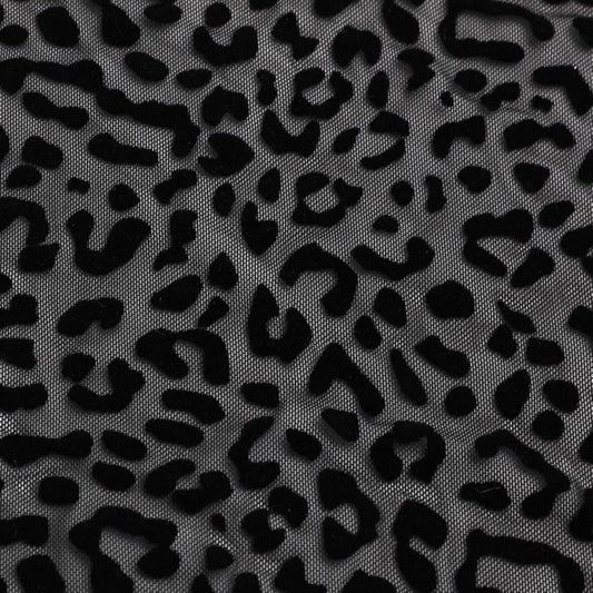 Black Leopard Flock Mesh Fabric 58” Wide By The Metre