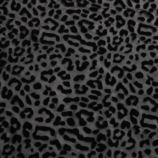 Black Leopard Flock Mesh Fabric 58” Wide By The Metre
