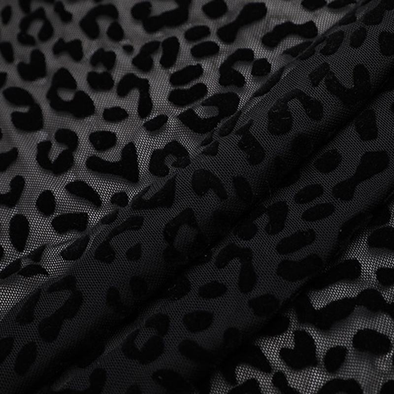 Black Leopard Flock Mesh Fabric 58” Wide By The Metre
