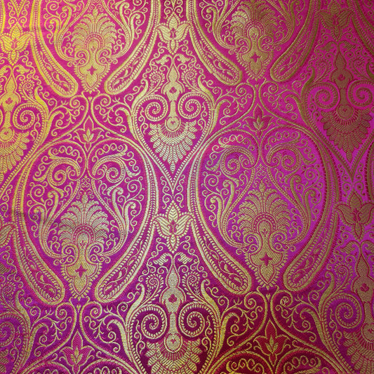 Ornamentaler Paisley Gold Metallic Druck Indischer Banarasi Brokat Stoff Meterware
