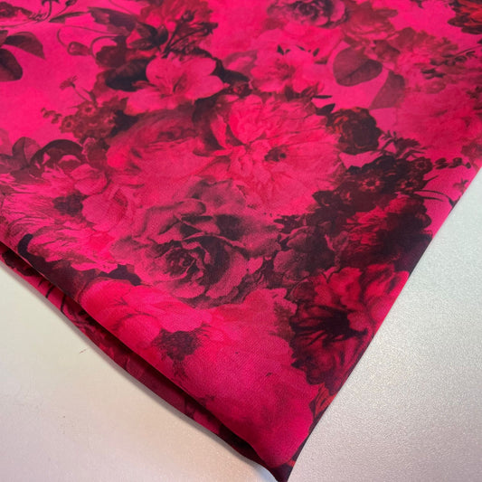Hot Pink Floral Crepe Chiffon Material Weicher transparenter Kleid Drape Craft Stoff 44" Meterware