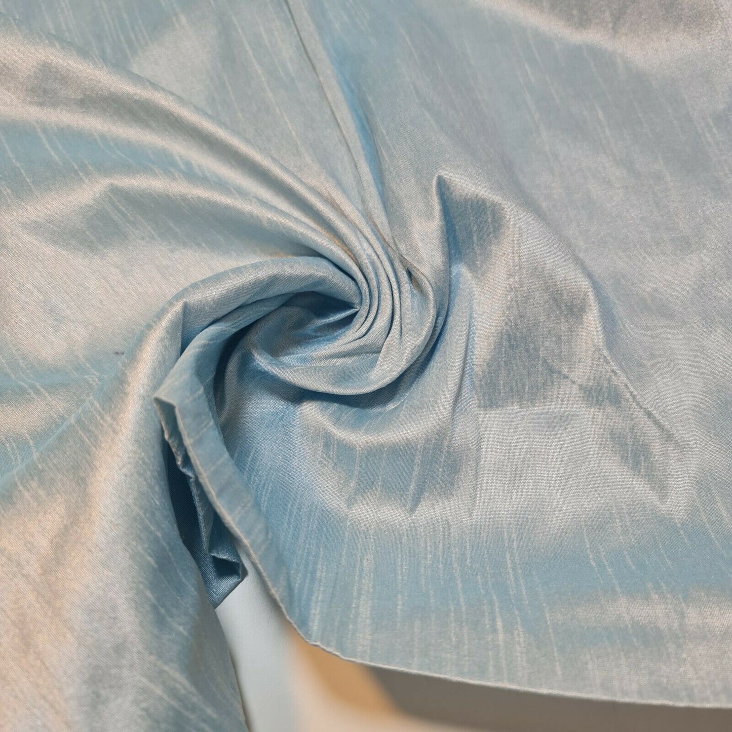 Ice Blue Plain Raw Silk Faux Dupion 100% Polyester Upholstery Fabric Bridal Material 44" By The Mete