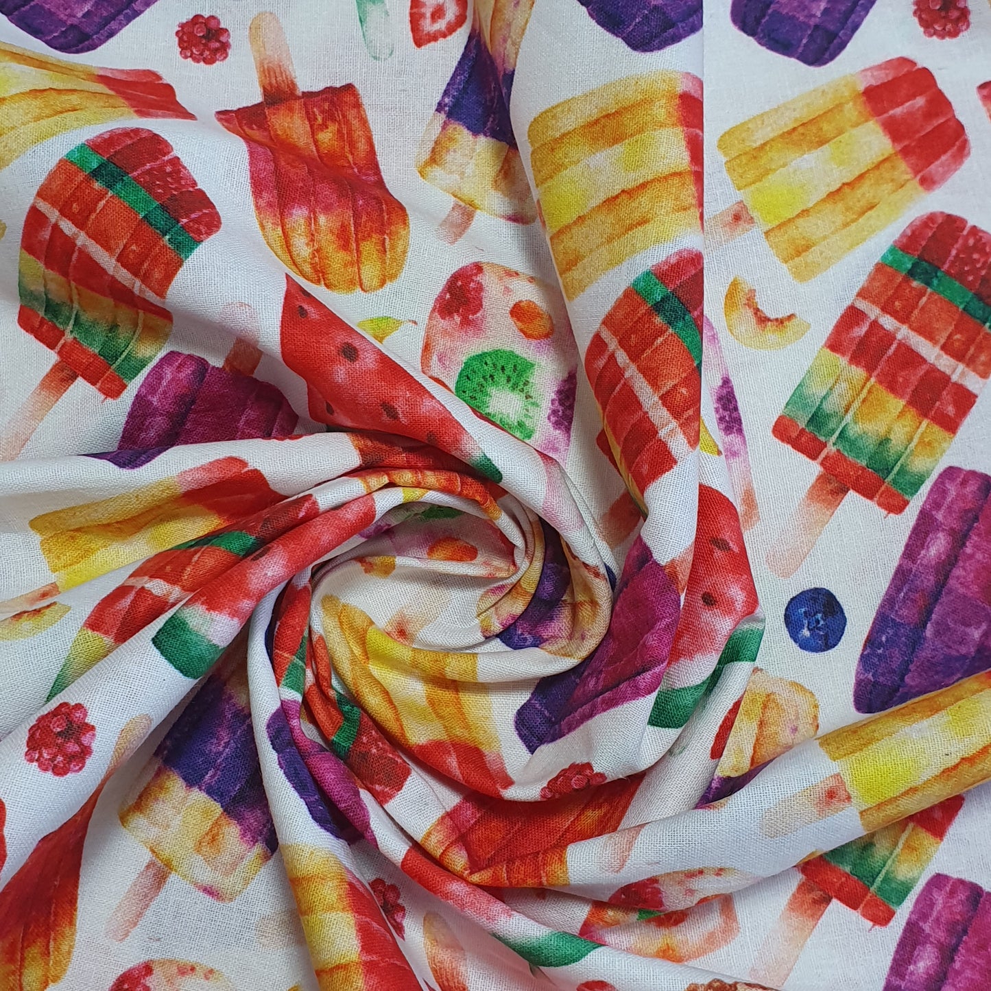 Deliciously Sweet 100% Cotton Fabric: Treats, Fruits & Macarons - 44” Wide for Quilting  (Ice Lollies)