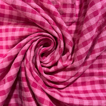 Pink Gingham 100% Cotton Seersucker Fabric Crush Costume Craft Dress Material 58" By The Meter