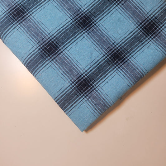 Ice Blue Navy 100% Cotton Tartan Check Plaid / Stripe Dress Fabric Craft Quilting Material 58" By The Meter