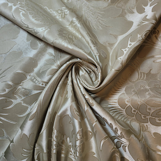 Ivory Floral Jacquard Damask Medium Weight Curtain & Upholstery Fabrics 58" Wide by the Meter